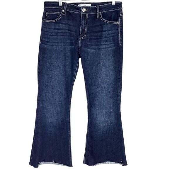KanCan Flare Jeans Women 11 29 Blue Mid Rise Stretch Denim Raw Hem Cropped - Picture 1 of 10
